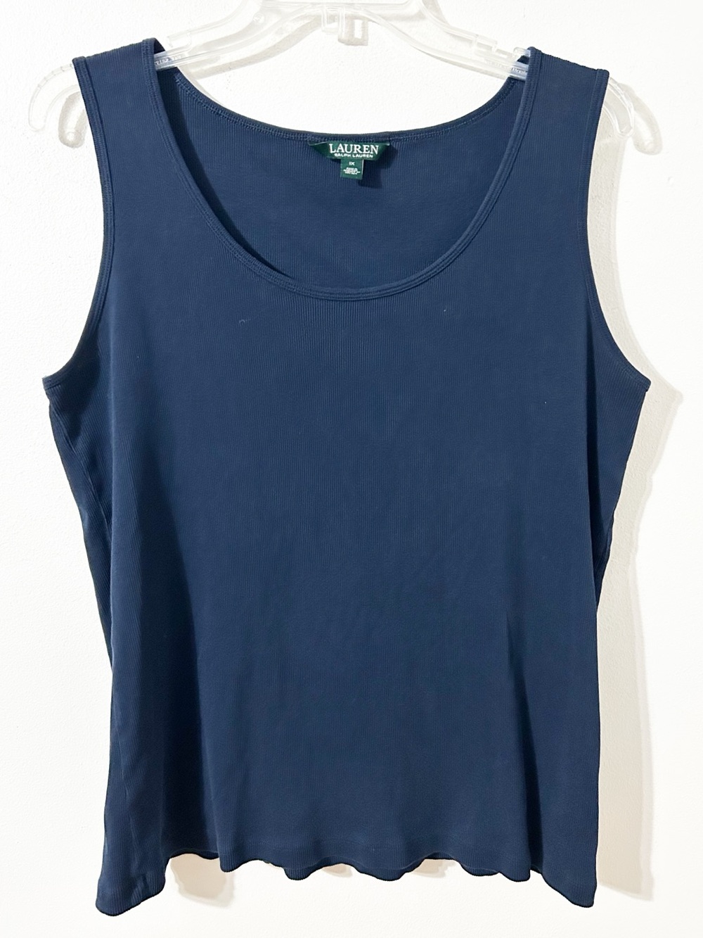 Lauren Ralph Lauren Women’s Ribbed Scoop Neck Tank Top Navy Blue Size 1X